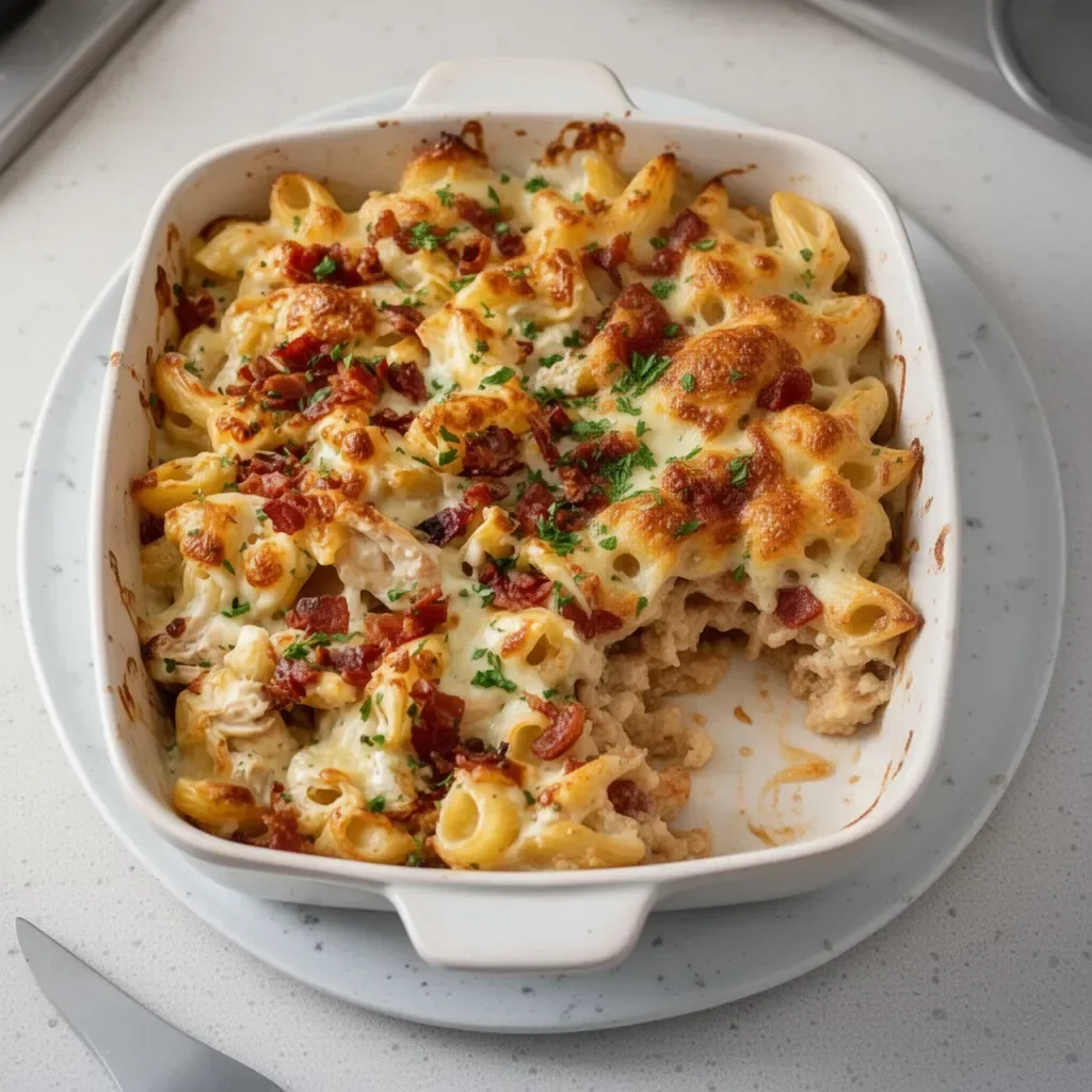 Delicious Crazy Good Casserole topped with cheese and herbs