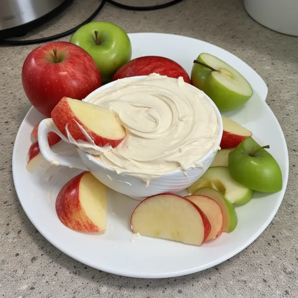 Cream cheese apple dip served with fresh apple slices for dipping