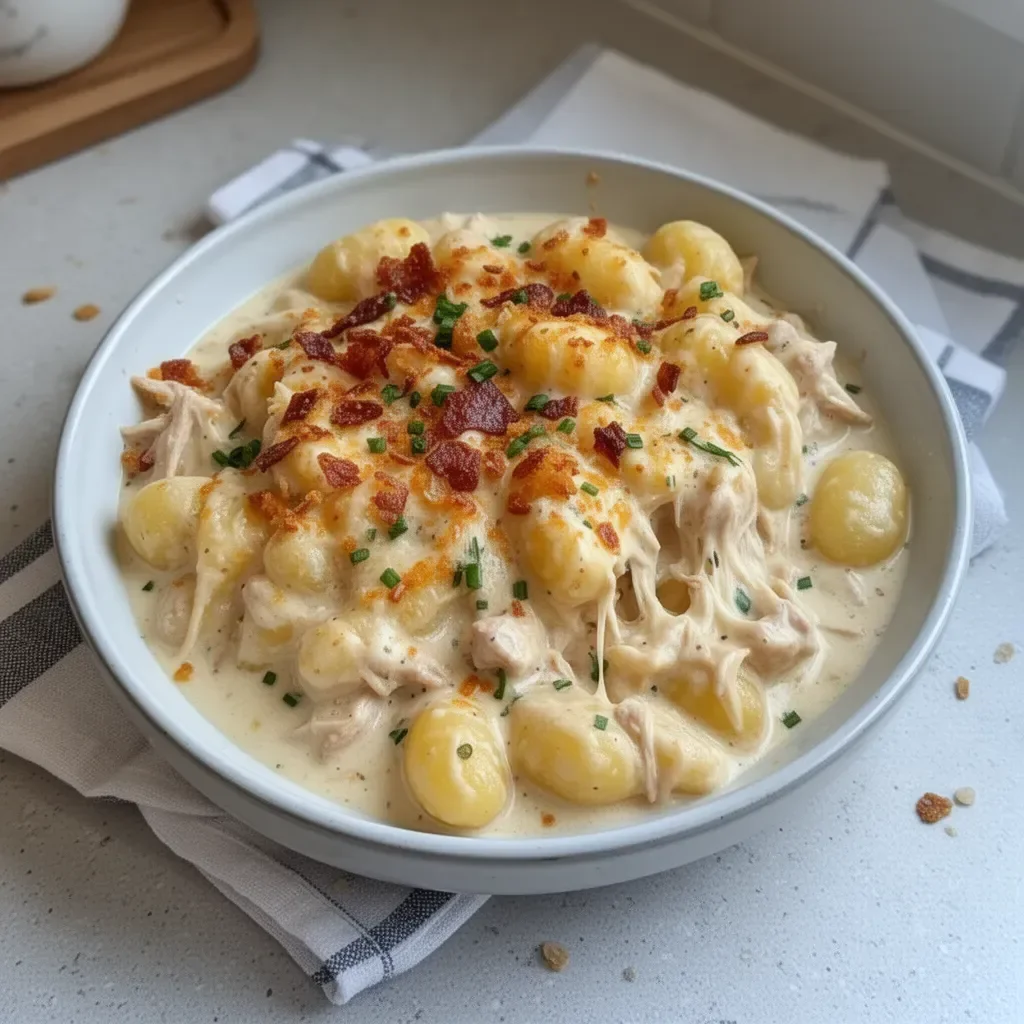 Creamy Crack Chicken Gnocchi dish featuring tender chicken and soft gnocchi