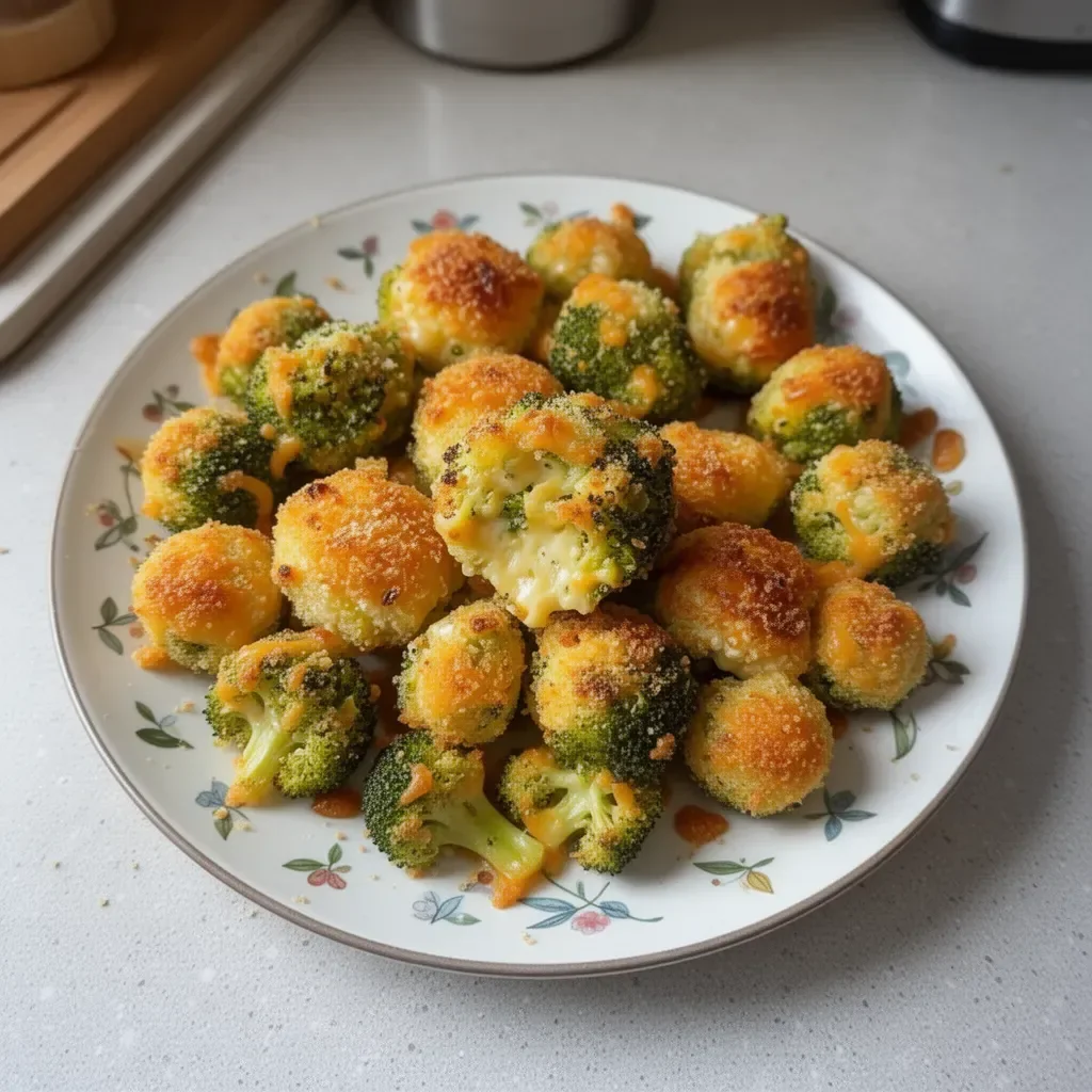 Crunchy baked broccoli cheese bites served on a plate for a tasty snack