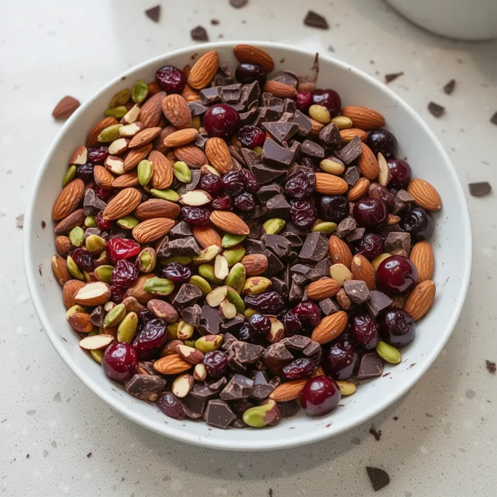 Healthy Dark Chocolate-Cherry Trail Mix rich in antioxidants for anti-inflammatory benefits