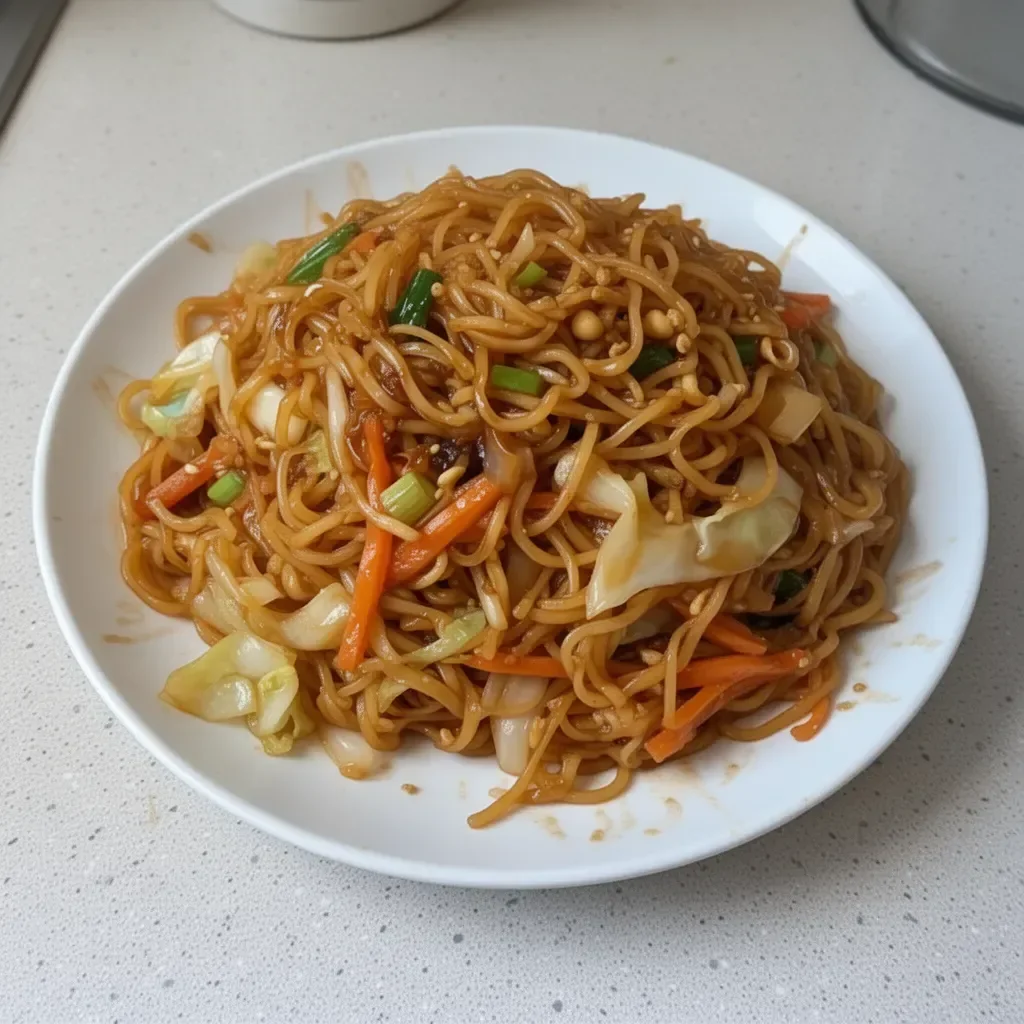 Delicious plate of 15-minute lo mein with fresh vegetables and savory sauce