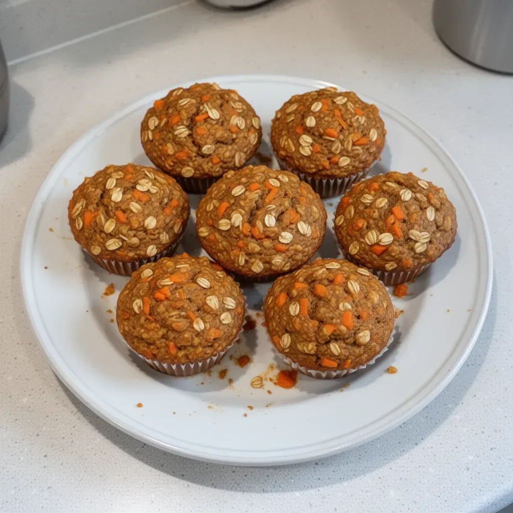 Freshly baked carrot oatmeal muffins in a rustic setting