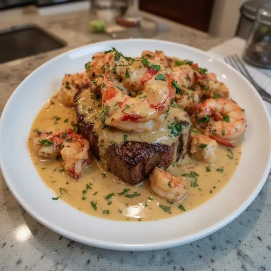 Succulent filet mignon served with shrimp and lobster cream sauce