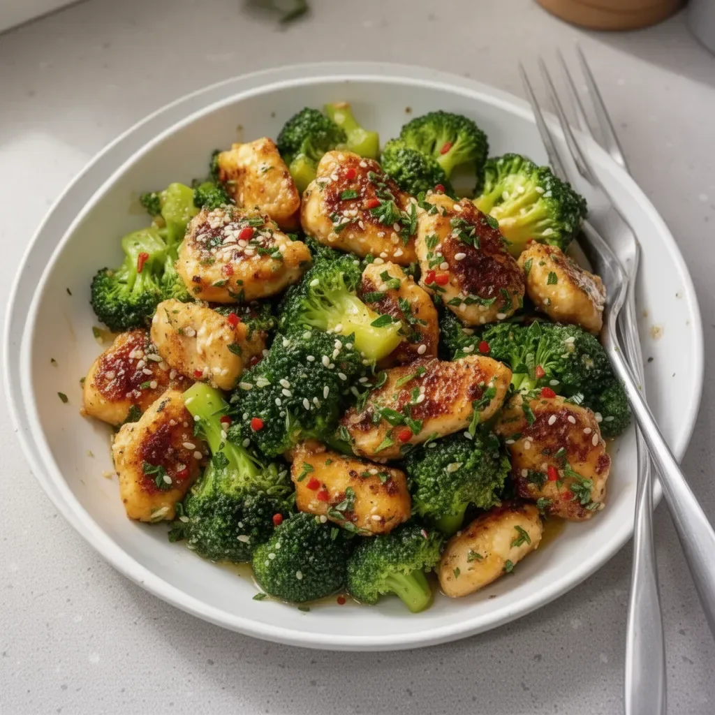 Garlic Butter Chicken served with sautéed broccoli for a healthy dinner