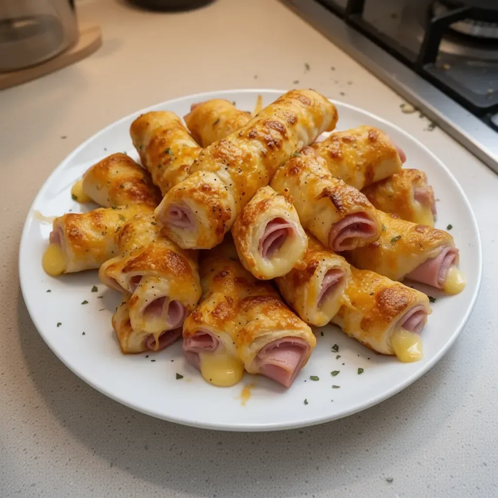 Delicious homemade ham and cheese sticks ready to be served