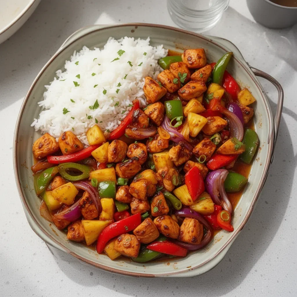 Hawaiian Chicken Sheet Pan with vibrant vegetables and tropical flavors.