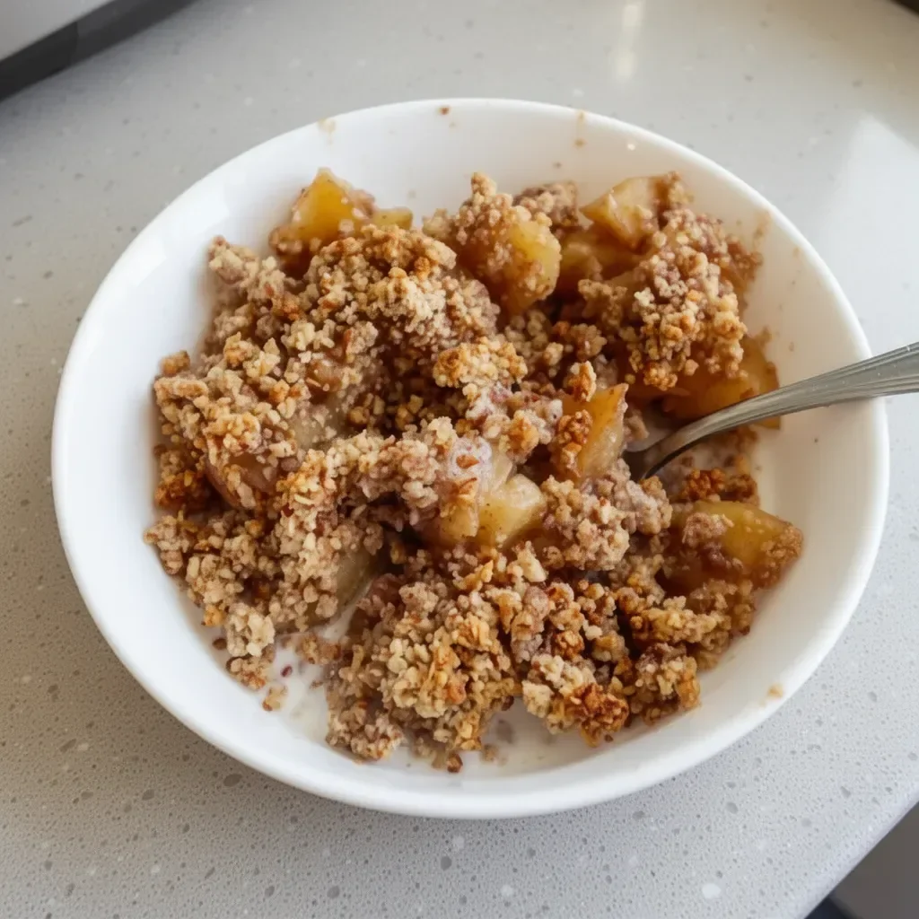 Healthy Breakfast Apple Crumble dish topped with fresh apples and oats