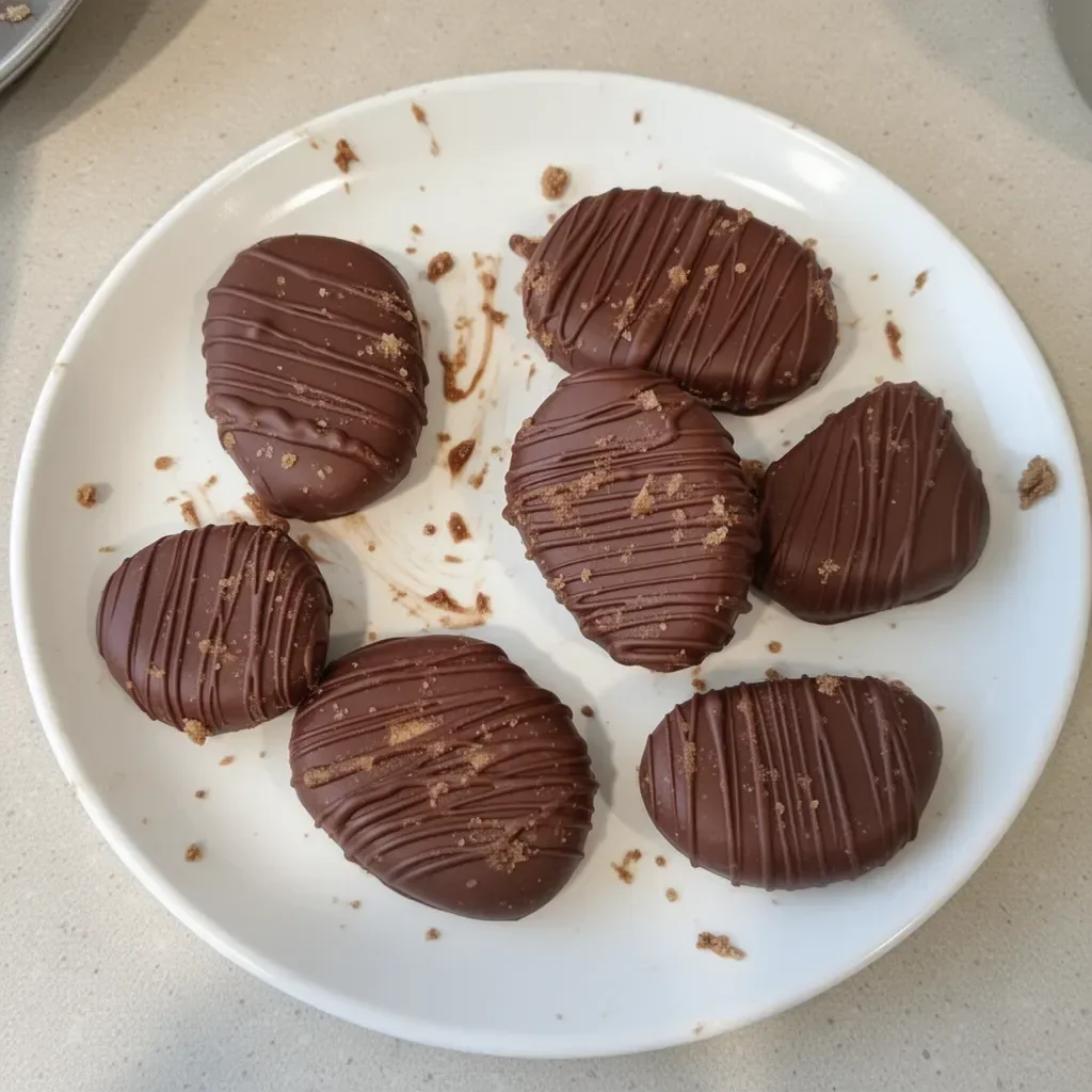 Delicious homemade healthy peanut butter eggs on a white plate