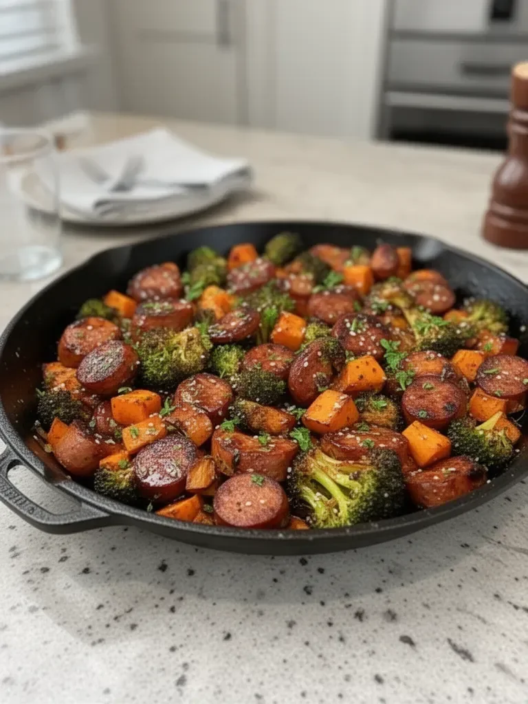 Honey Garlic Sausage and Sweet Potato Sheet Pan Dinner