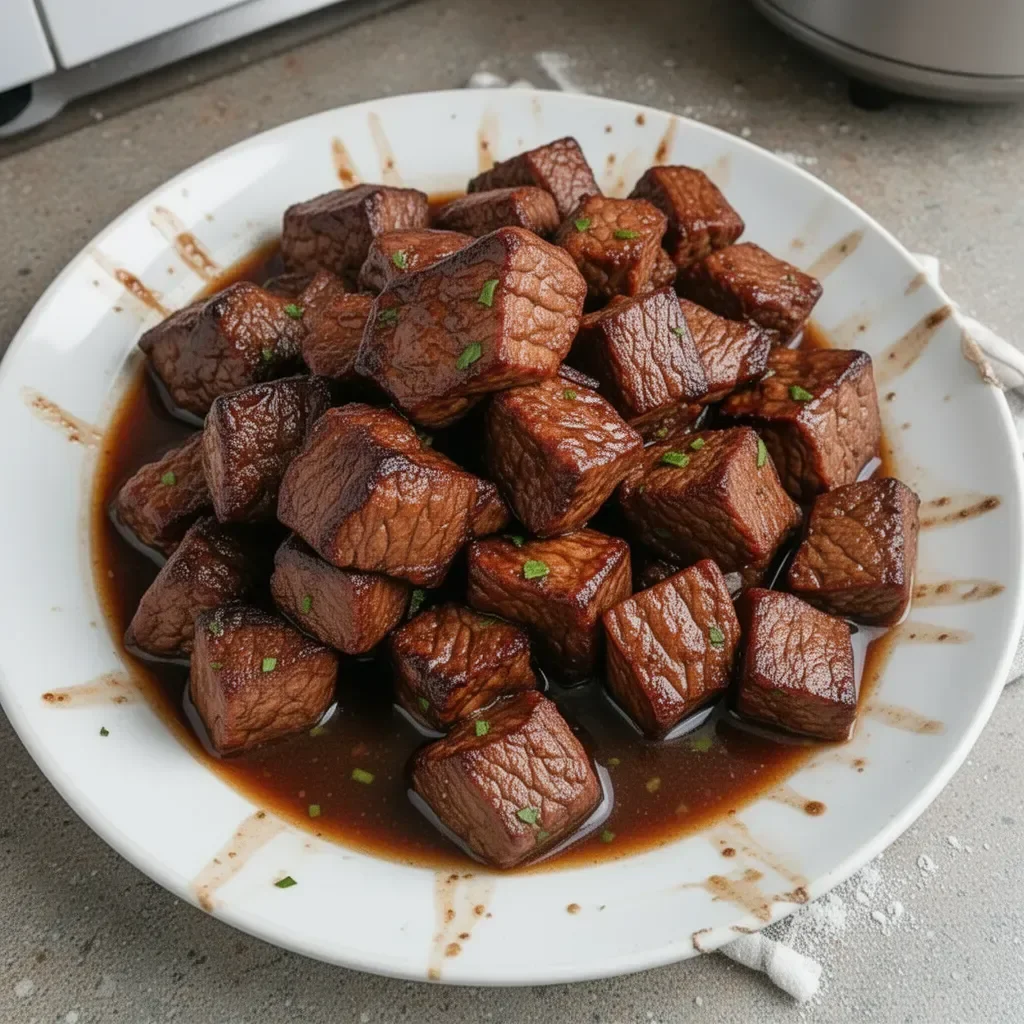 Delicious crock pot beef bites ready to be served.