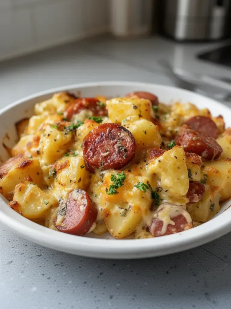 Kielbasa Sausage Cheesy Potato Casserole