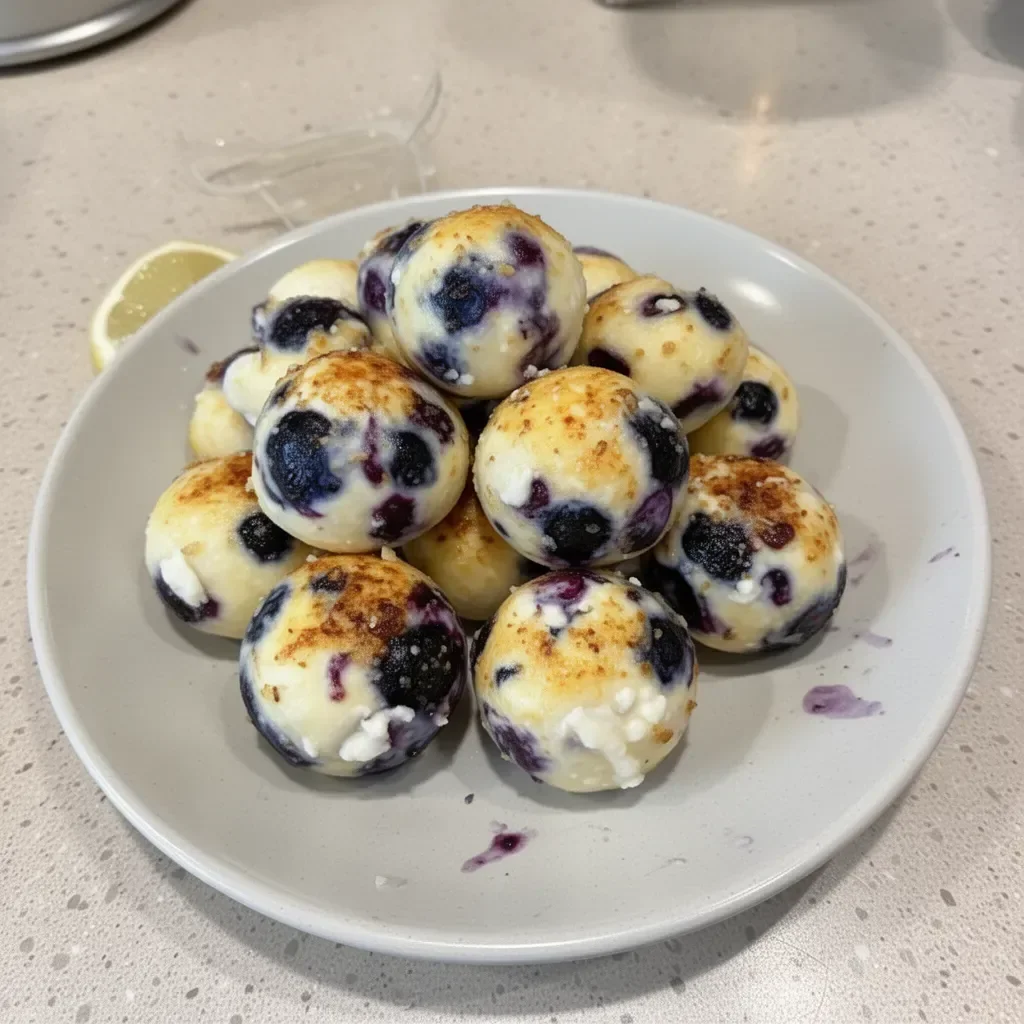 Lemon Blueberry Cottage Cheese Protein Bites on a plate