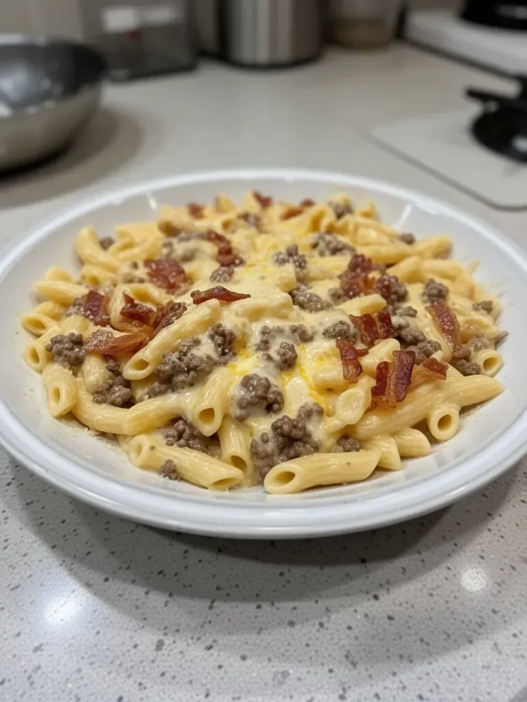 Loaded Bacon Cheeseburger Alfredo Pasta