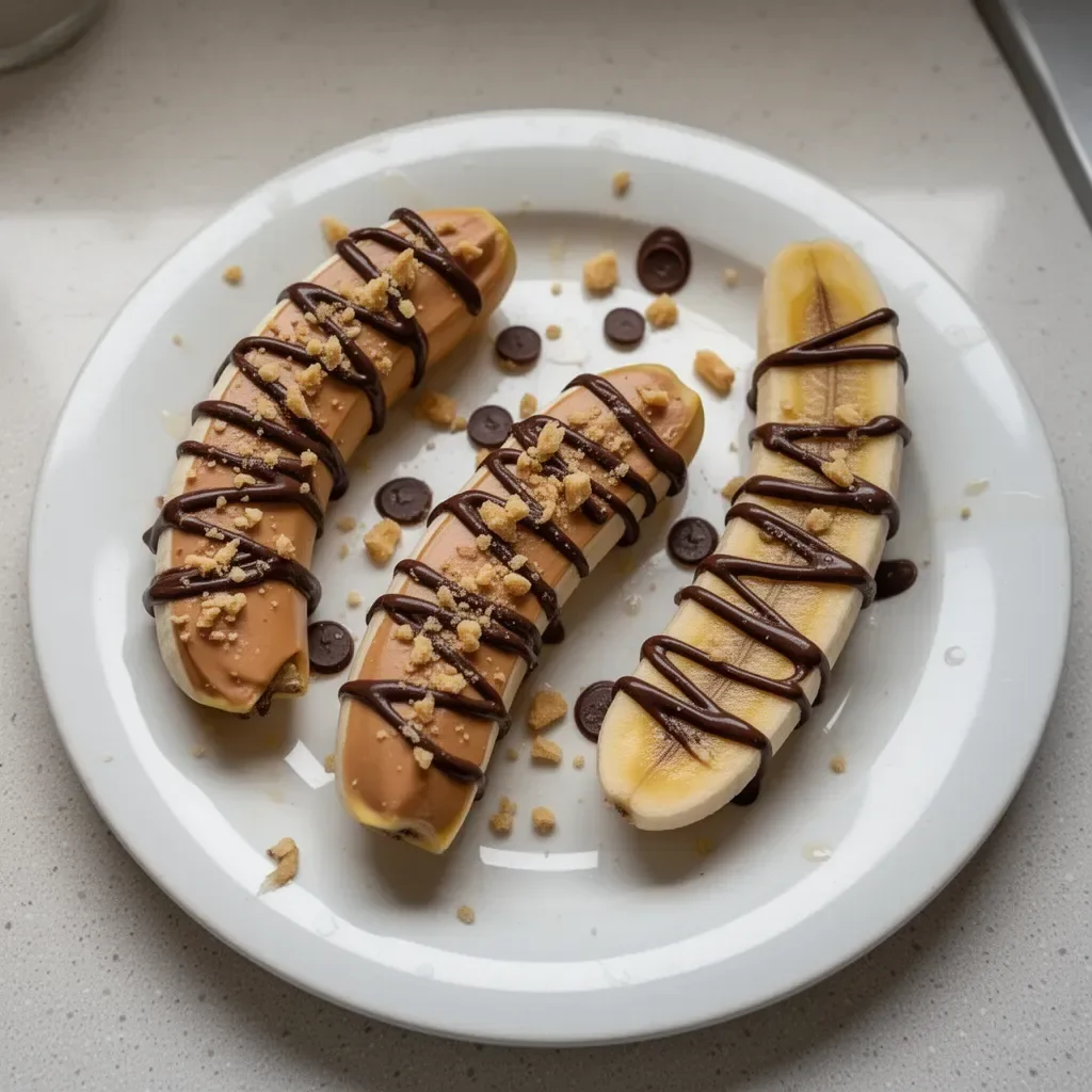 Low calorie frozen banana Snickers dessert with chocolate and peanuts
