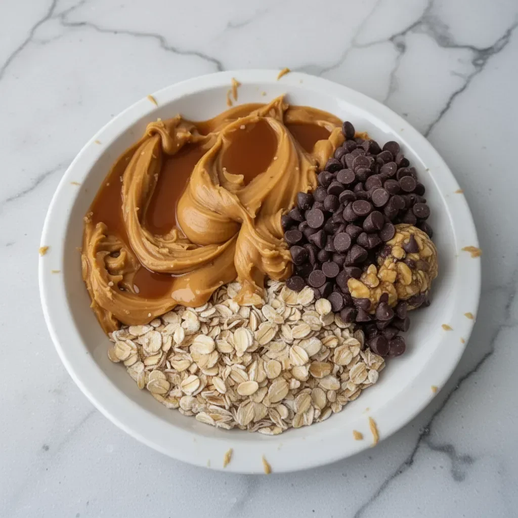 Delicious no-bake peanut butter energy bites on a wooden table.