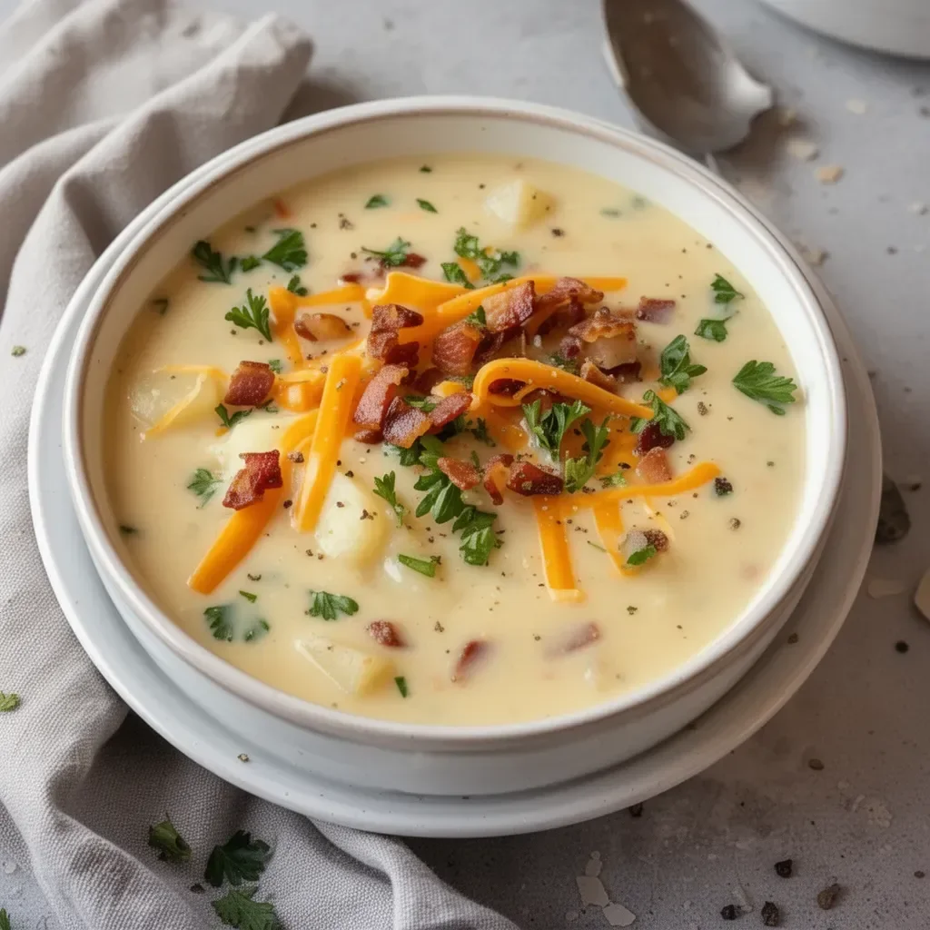 Delicious bowl of Outback Potato Soup garnished with chives
