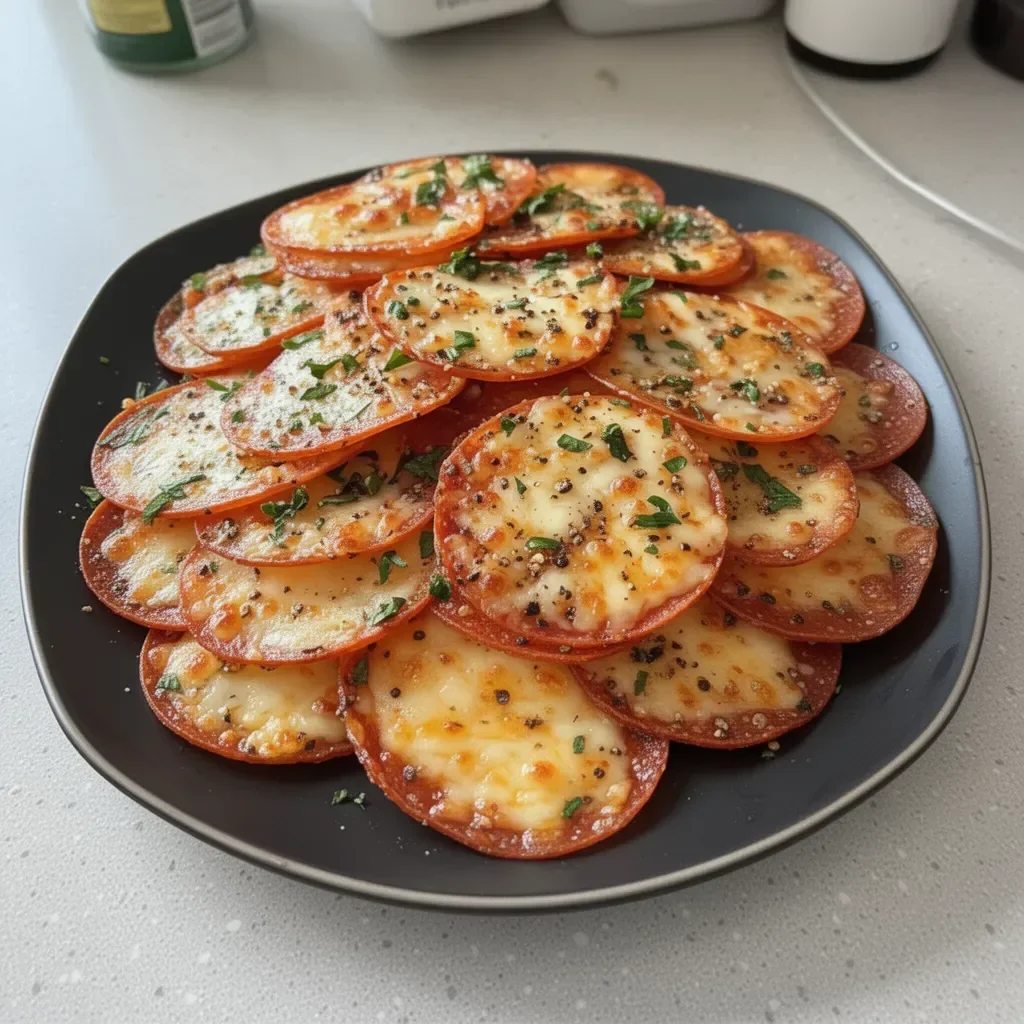 A bowl of homemade pepperoni cheese crisps, a tasty low-carb snack.