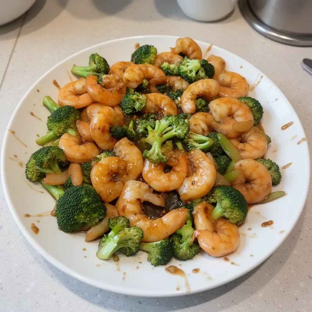 Delicious shrimp and broccoli stir fry served in a colorful bowl