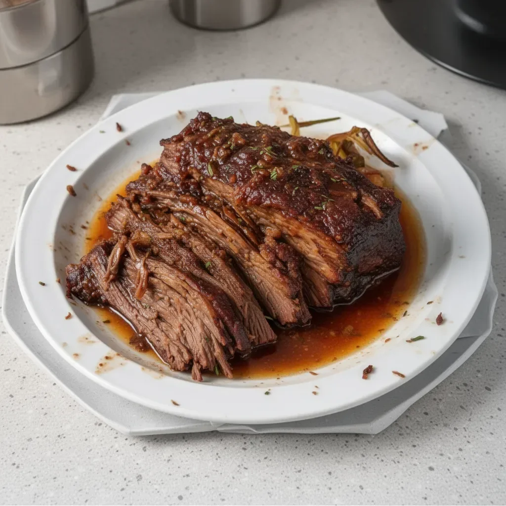 Delicious slow cooked beef brisket served with sides