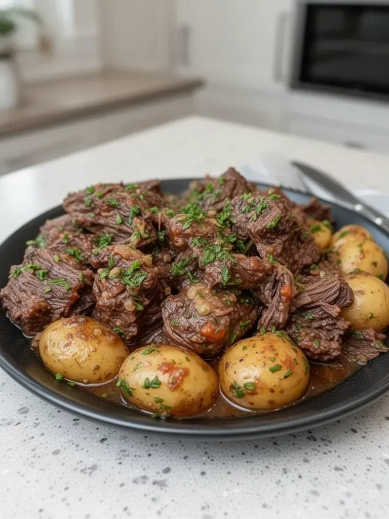 Slow Cooker Garlic Butter Beef with Potatoes