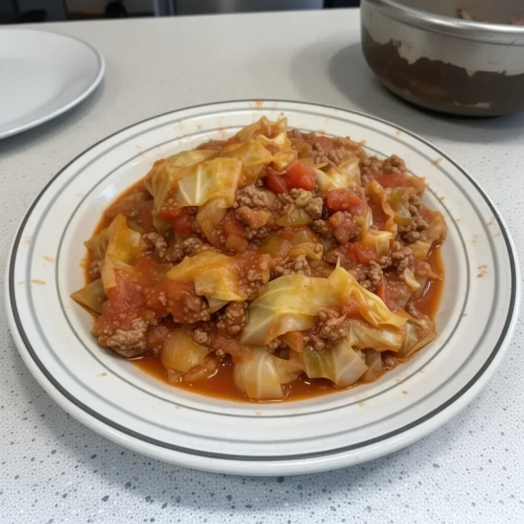 Bowl of delicious slow cooker unstuffed cabbage rolls with rice and ground meat