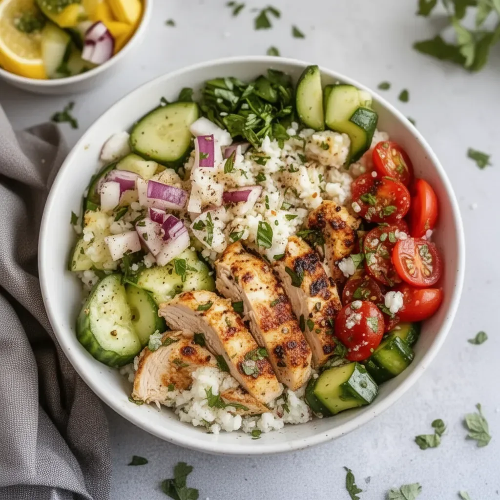 Healthy Greek chicken bowls with fresh ingredients and vibrant flavors