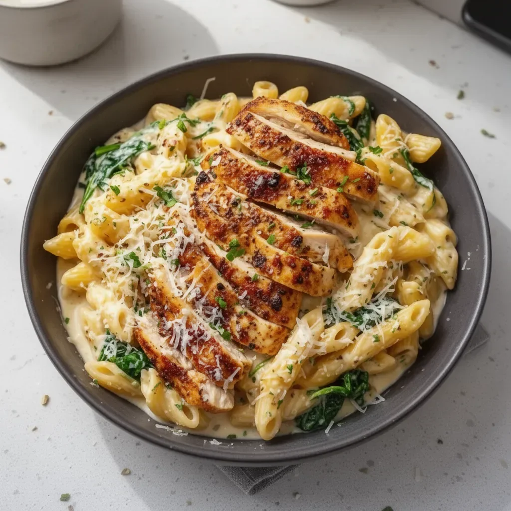 High Protein Garlic Parmesan Pasta Bowls with 384 calories and 36g protein