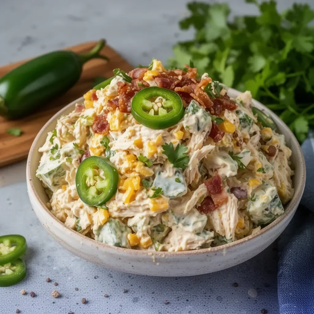 High protein jalapeno popper chicken salad with bacon and cheese