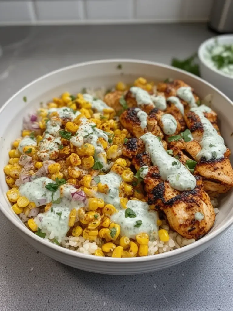 High-Protein Street Corn Chicken Bowls