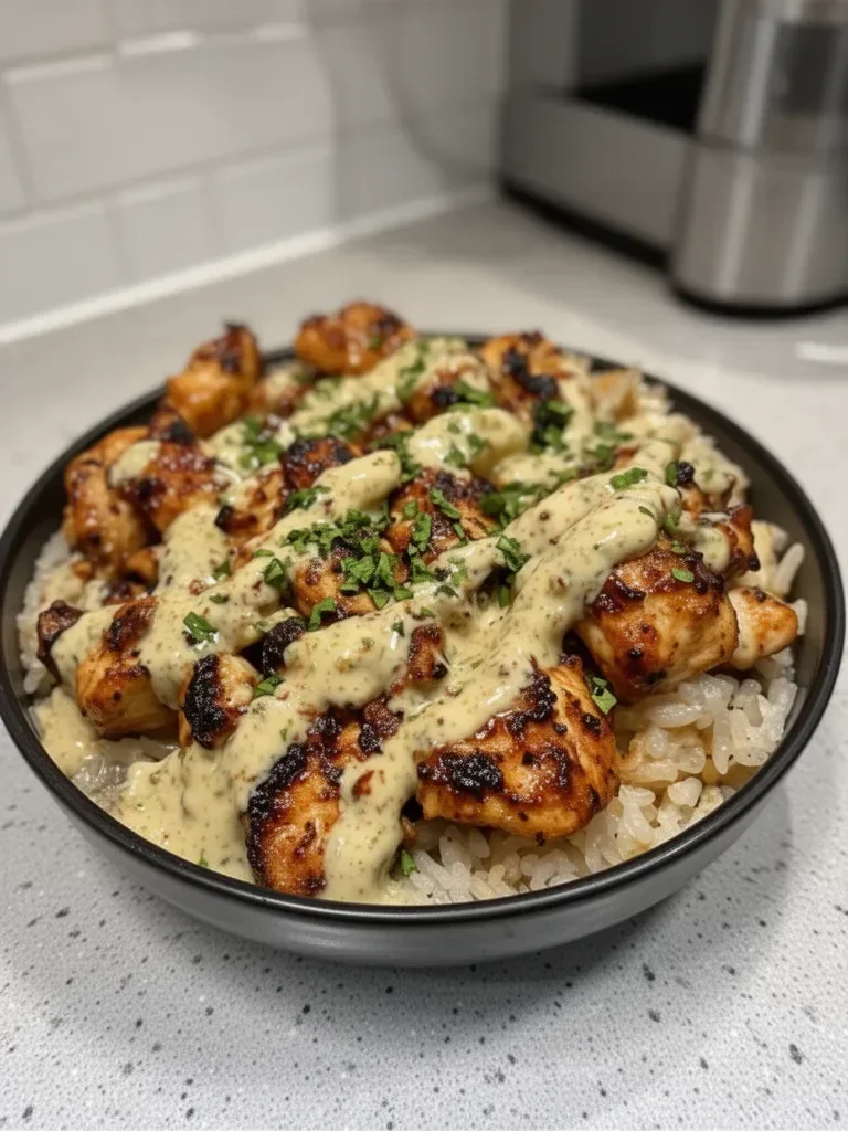 Honey Sriracha Chicken Rice Bowls with Creamy Lime Sauce