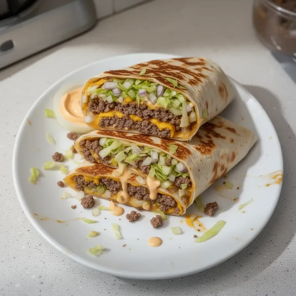 Homemade Big Mac Wrap served with fresh ingredients