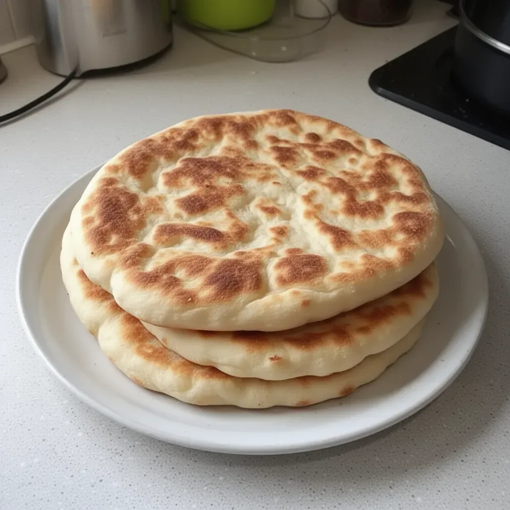 Freshly made fluffy flatbreads ready to serve.