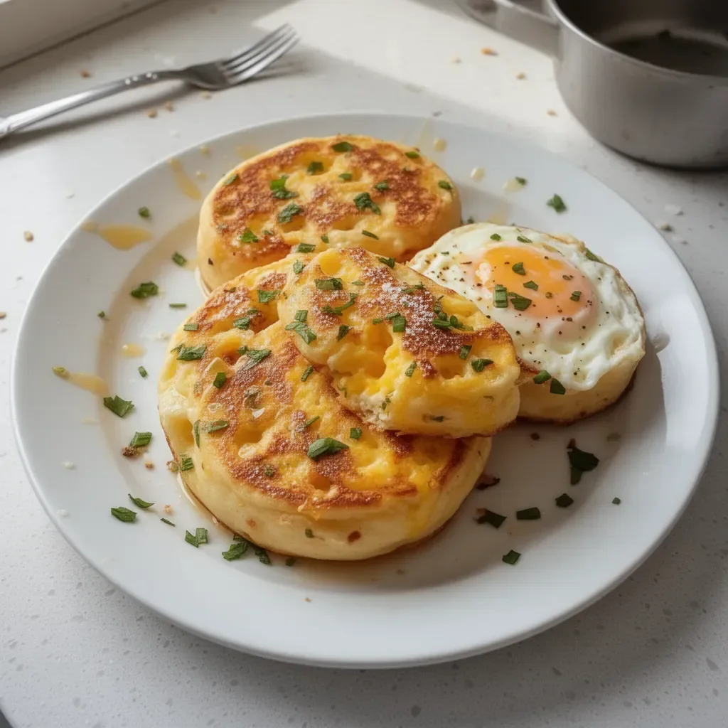 Delicious Breakfast Eggy Crumpets with eggs and toppings