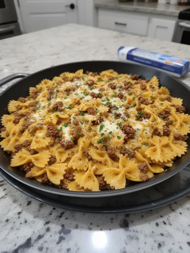 Cajun Cream Cheese Alfredo Bowties with Spiced Ground Beef