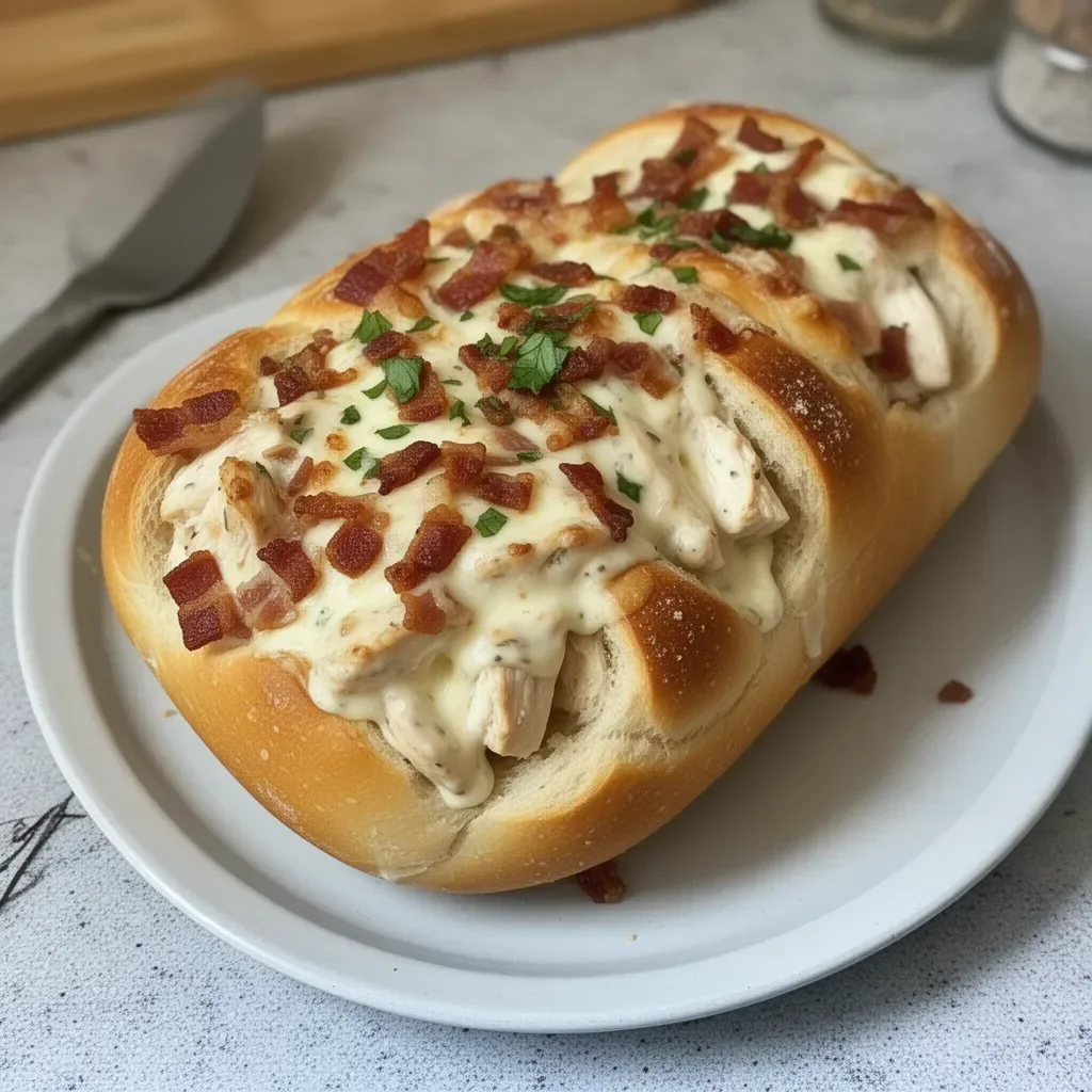 Chicken Bacon Ranch Stuffed Bread filled with chicken, bacon, and ranch dressing