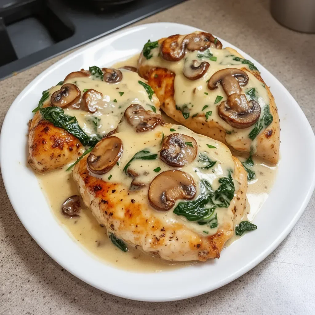 Delicious Chicken Bake with spinach and mushrooms, perfect for a hearty meal