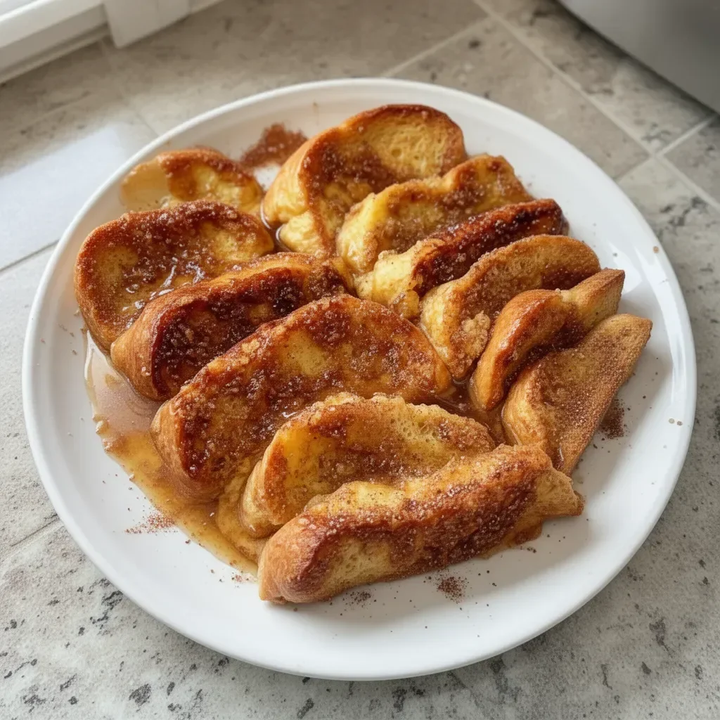 Baked Cinnamon Overnight French Toast with syrup and fresh berries.