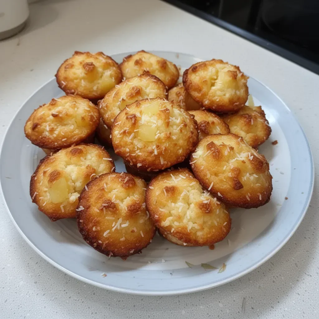 Coconut and Pineapple Cottage Cheese Muffins on a plate