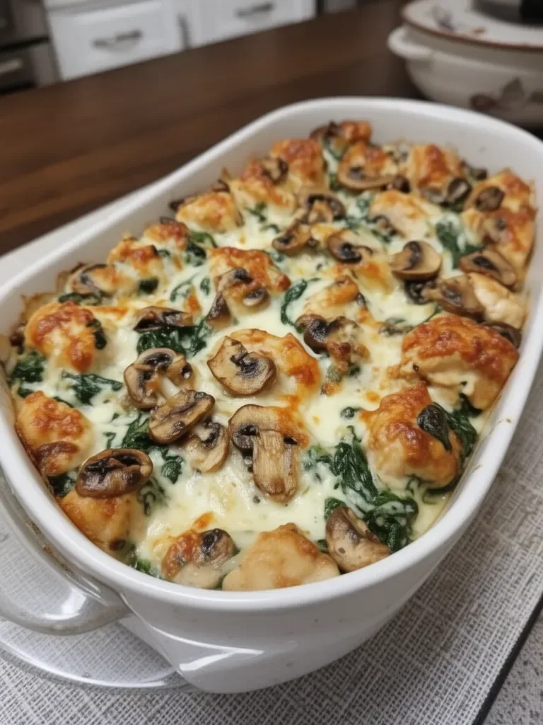 Creamy Low Carb Chicken Spinach and Mushroom Bake