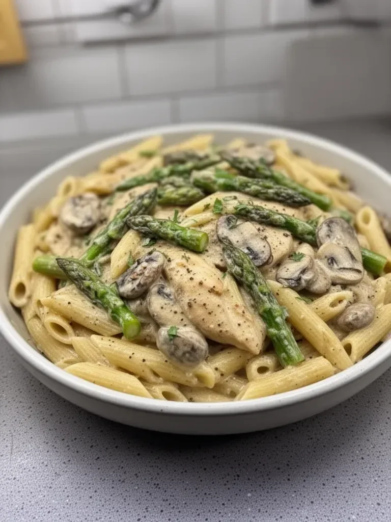Creamy Mushroom Asparagus Chicken Penne