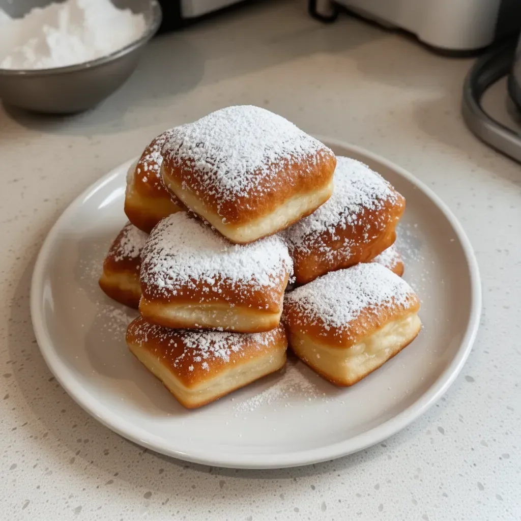 Easiest vanilla French beignets dusted with powdered sugar
