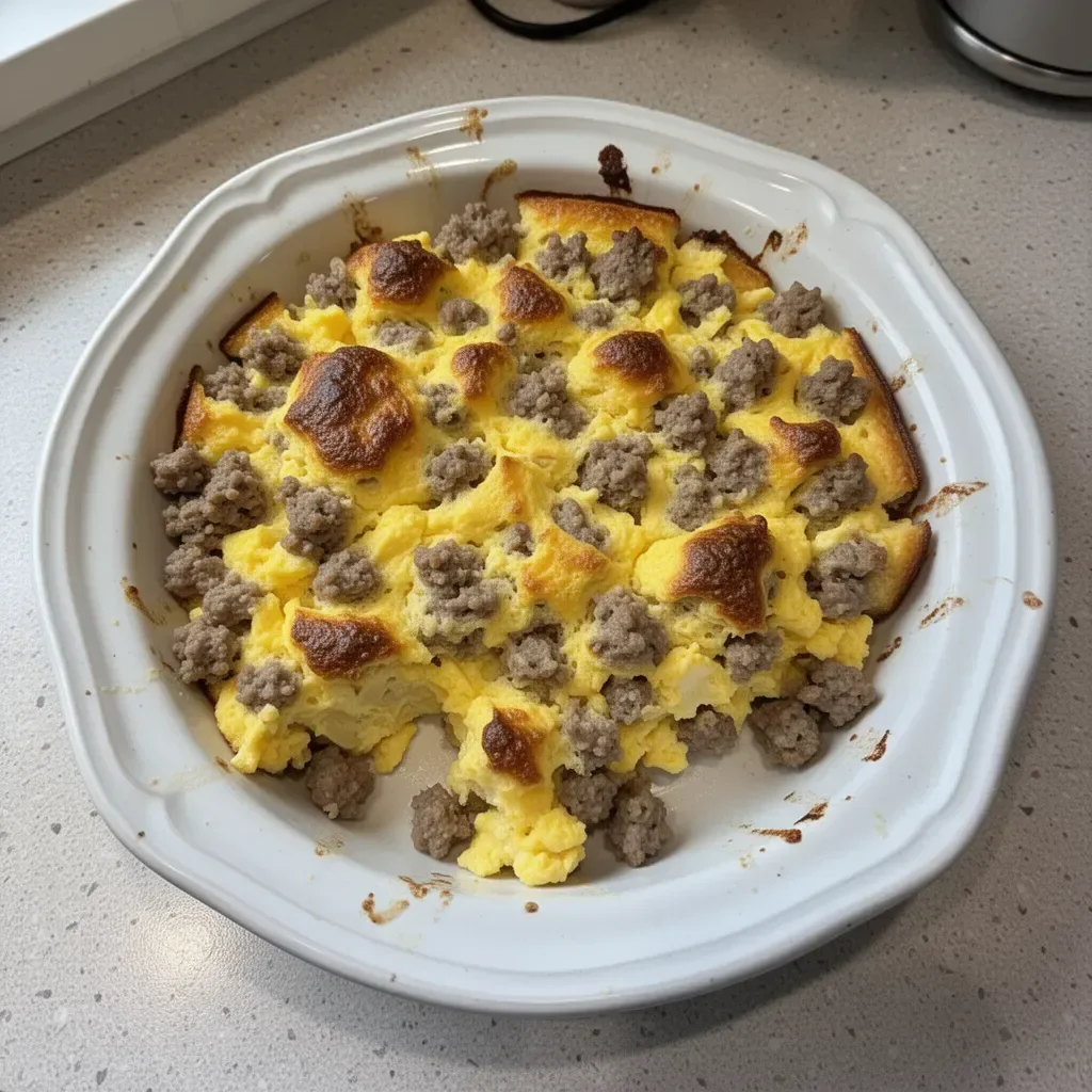 Delicious sausage breakfast casserole with four simple ingredients