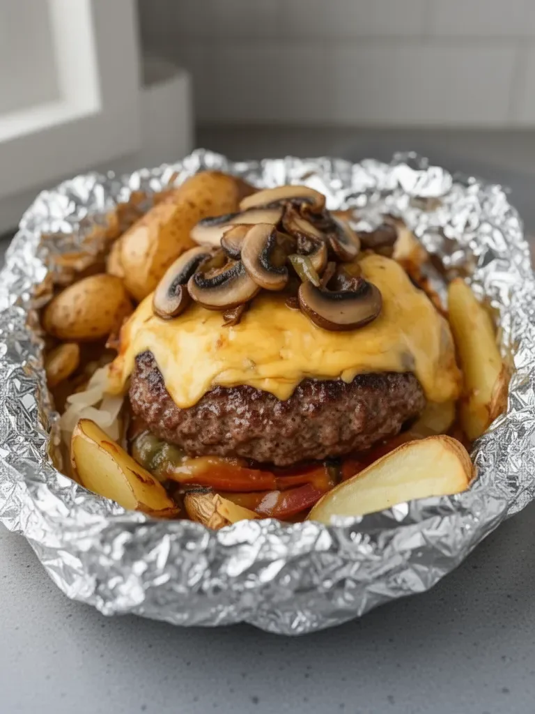 Foil Packet Burgers with Mushrooms and Swiss Cheese