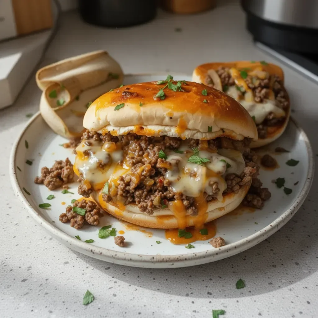 Gordon Ramsay's Philly Cheesesteak Sloppy Joes served with toppings