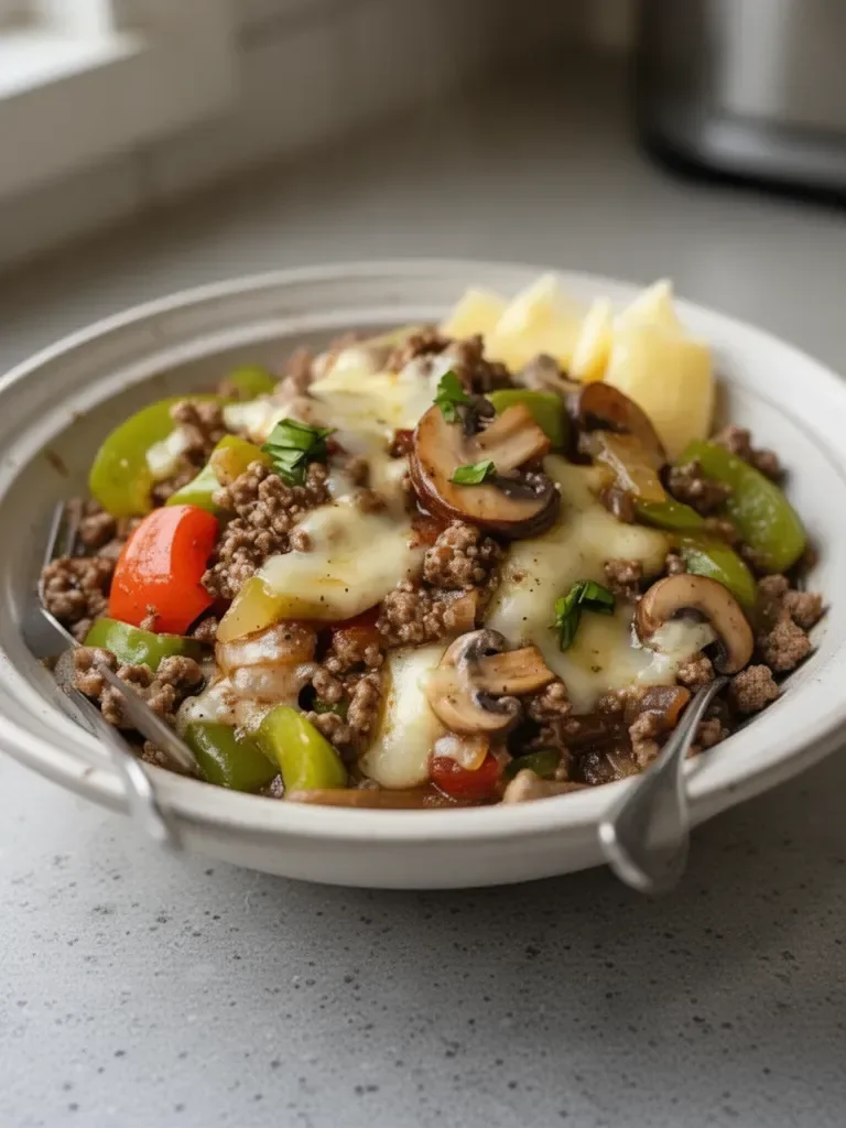 Ground Beef Philly Cheesesteak Bowl Recipe