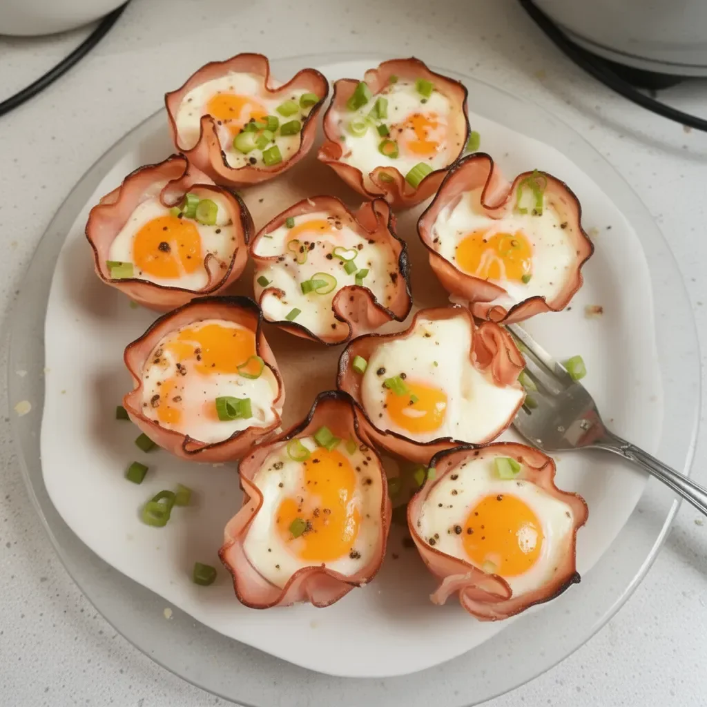 Delicious homemade Ham and Cheese Egg Cups served on a plate