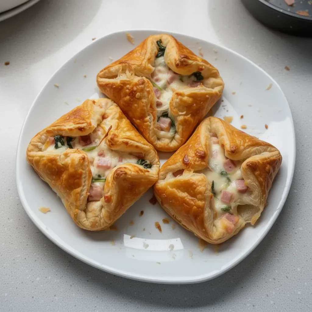 Freshly baked Ham and Cheese Puff Pastry with golden crust and melted cheese