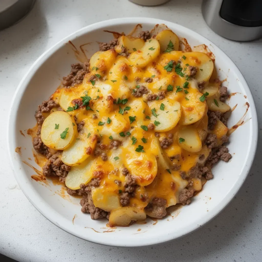 Delicious Hobo Casserole made with ground beef and vegetables