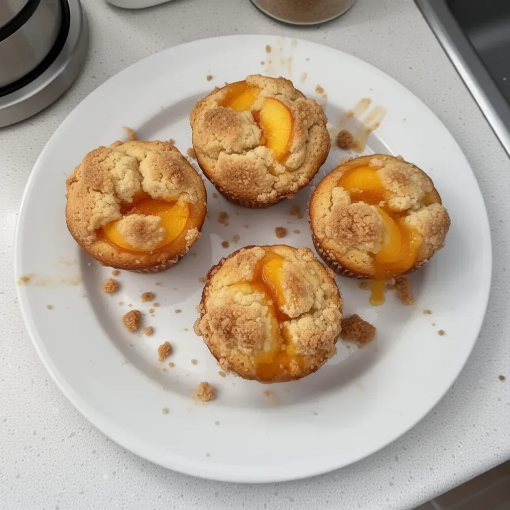 Homemade peach cobbler muffins fresh out of the oven
